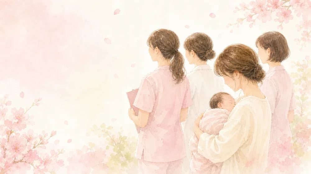 母子支援に携わるスタッフの水彩イラスト